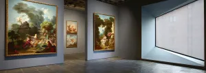 view of a Frick Madison gallery with Fragnoards by a window