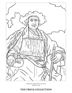 outline drawing of self portrait of Rembrandt