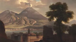 oil painting depicting landscape of Mount Vesuvius and the Bay of Naples