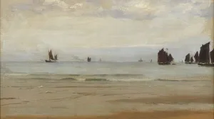 painting of fishing boats at sea