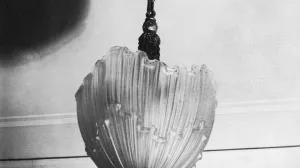 Black-and-white photograph of a light fixture.