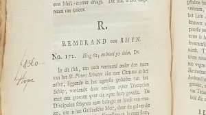 Auction catalog detail listing paintings by Rembrandt with handwritten annotations
