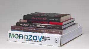 Stack of five art history books with spines showing