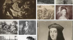 Collage of black-and-white archival photographs of works of art