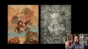 video still of Xavier Salomon and oil paintings