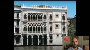 video still of Ca' d'Oro, a house museum in Venice, with Xavier Salomon in corner window