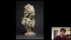 video still of Giulio Dalvit and marble bust of woman
