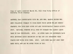 Typed cable from Clotilde Brière-Misme to Helen Clay Frick