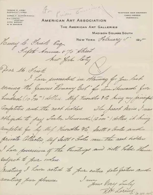 Handwritten letter on American Art Association letterhead