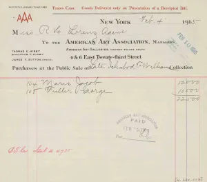 Sale receipt on American Art Association letterhead