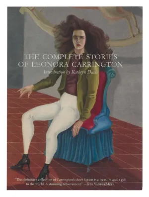 Book cover with an artwork detail of a woman with wild brown hair seated in a blue chair