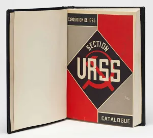 Book open to a cover page reading 