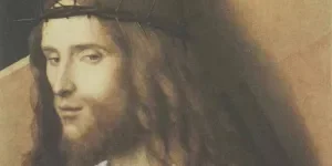 crop of paining of Jesus carrying cross