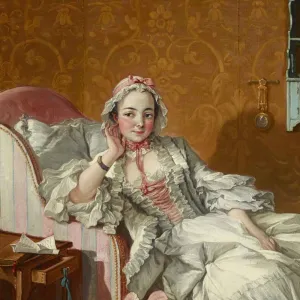 oil painting of a woman in white dress reclining on a day bed