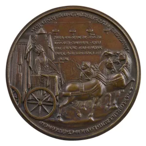 Bronze medal of Emperor Heraclius I in a car drawn by three horses