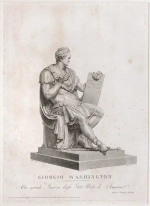 etching and engraving of seated George Washington holding large tablet