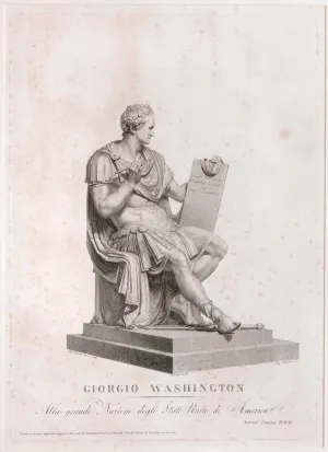 etching and engraving of seated George Washington holding large tablet