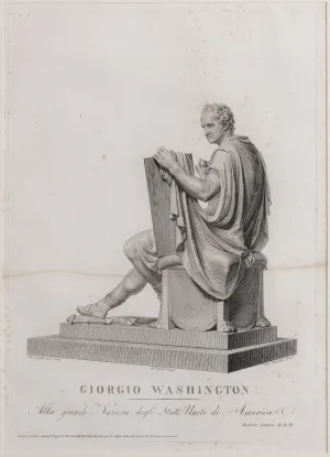 etching and engraving of seated George Washington holding large tablet