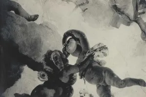 Detail photograph of a fresco depicting allegorical figures.