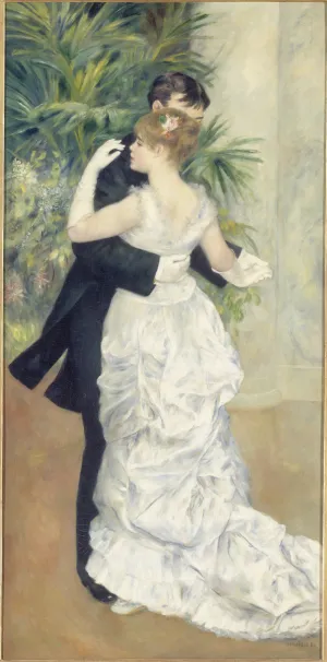 painting of man and woman couple dancing in formal wear