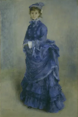 oil painting of woman in blue dress