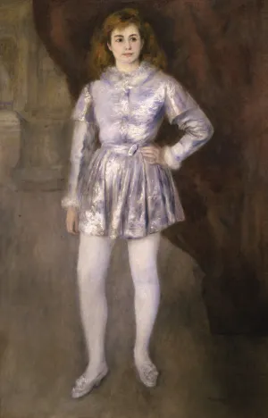 an actress in a boy's costume in front of a stage curtain