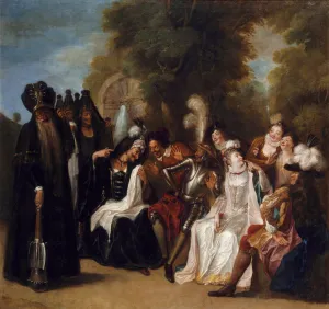 Painting of The Distressed Countess Trifaldi, Afflicted by Her Beard, Imploring Don Quixote to Avenge Her