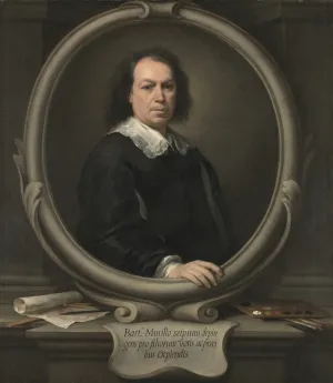oil painting of man in oval frame with his hand breaking expected painting barrier