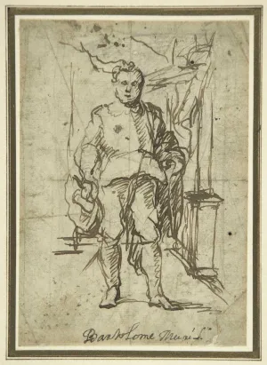 ink and chalk drawing of male standing