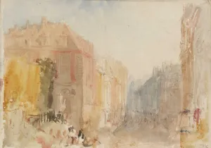 watercolor depicting view down city street