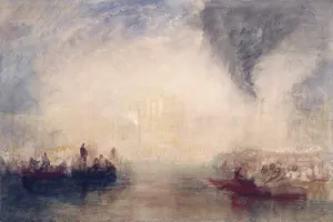 watercolor of steamboat and other boat on river 