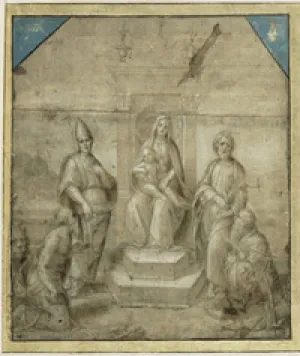 Drawing of the Madonna and child enthroned with four saints