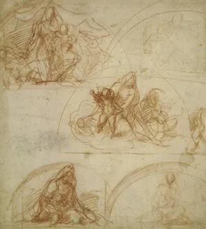 Multiple sketches of a composition of the Madonna with the Christ child and angels