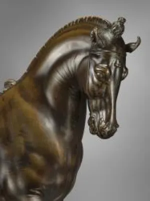 close up of head of a horse bronze sculpture 
