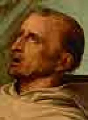 Close up crop of a saint's head from a Bellini's painting 