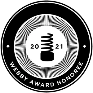 Webby badge, circular, black and white
