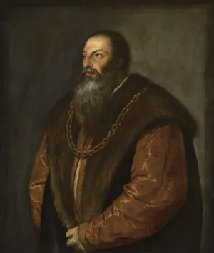Portrait of Man, bearded, wearing a robe and gold chain