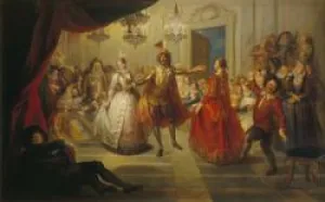 Painting of men and women at a ball 
