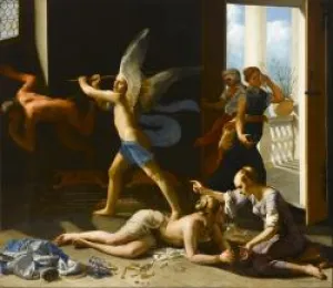 Image of Mary Magdalene and her sister, Martha, with and angel and a devil
