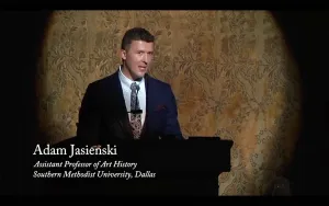 still of Adam Jasienski giving lecture at The Frick Collection