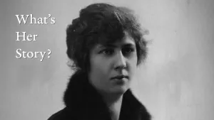 video still of What's Her Story, woman in black and white photo