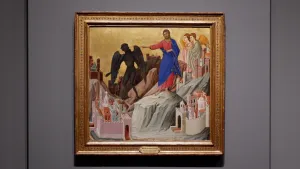 video still of oil painting depicting biblical scene of Jesus casting out the devil